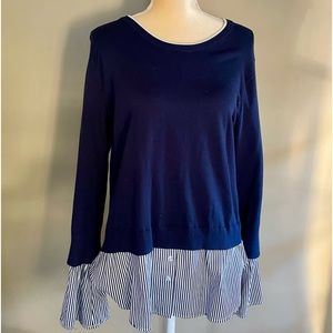 Beautiful New York & Company Navy layered Sweater with faux Striped Shirt Size L